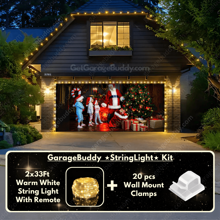 Santa With Kids | Christmas Garage Door Cover