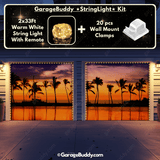 Beach Sunset Nature Garage Door Cover with string light - GarageBuddy