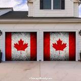 Canada Flag (Rustic) Patriotic Garage Door Cover  with Lights- GarageBuddy