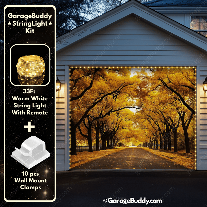 Golden Trail Nature Garage Door Cover with Lights - GarageBuddy