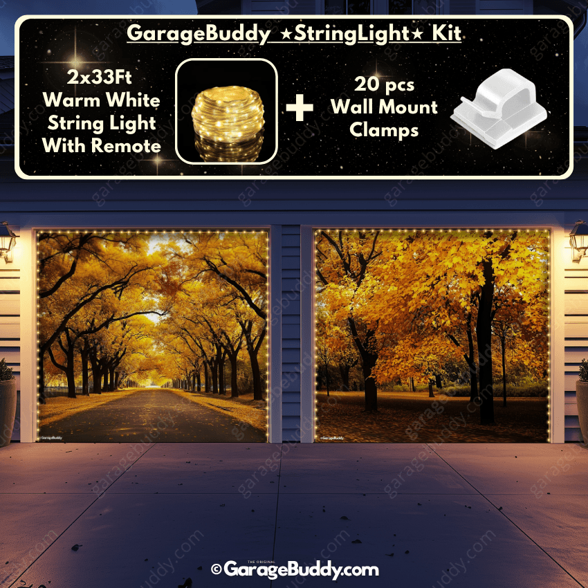 Golden Trail Nature Garage Door Cover with Lights - GarageBuddy