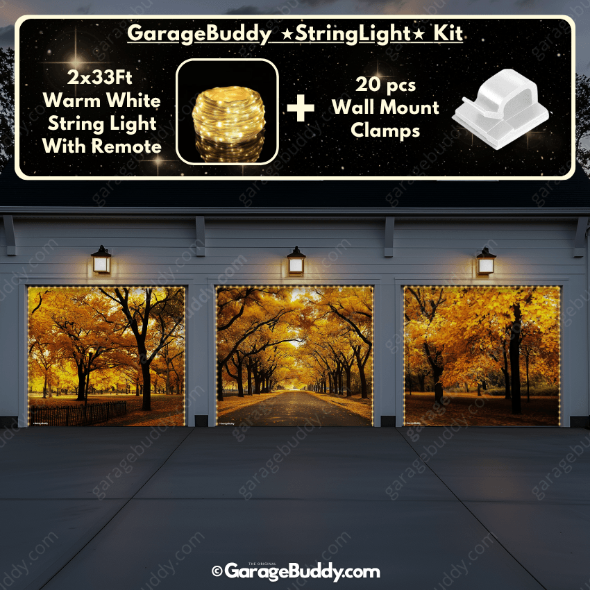 Golden Trail Nature Garage Door Cover with Lights - GarageBuddy
