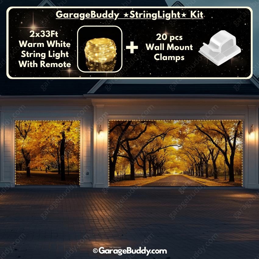 Golden Trail Nature Garage Door Cover with Lights - GarageBuddy
