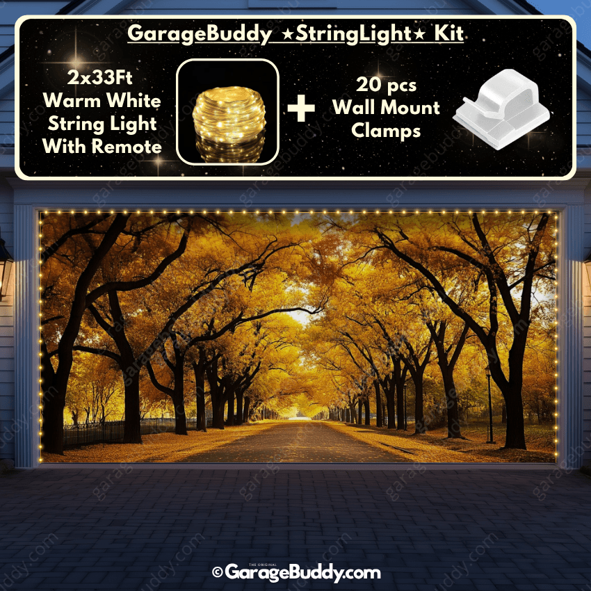 Golden Trail Nature Garage Door Cover with Lights - GarageBuddy