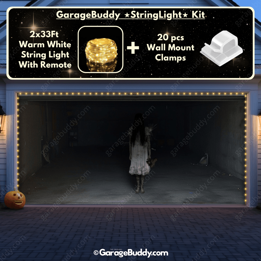 GarageBuddy Possessed Girl Halloween Garage Door Cover with Lights