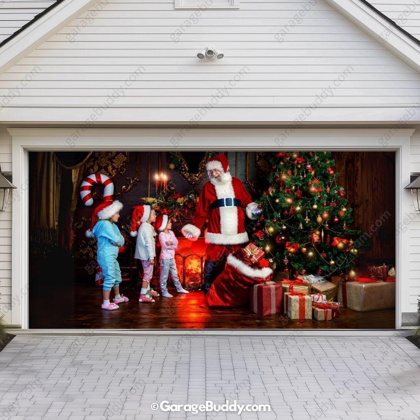 Santa With Kids | Christmas Garage Door Cover