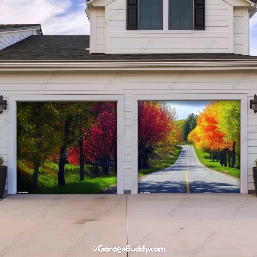 Spring Drive Nature Garage Door Cover with Lights - GarageBuddy