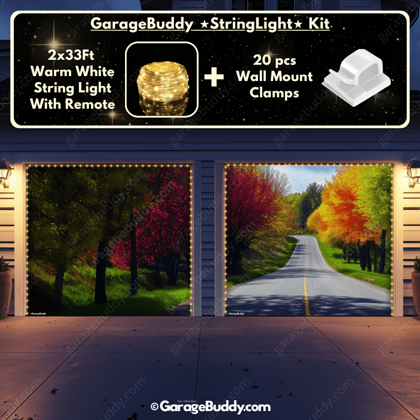 Spring Drive Nature Garage Door Cover with Lights - GarageBuddy