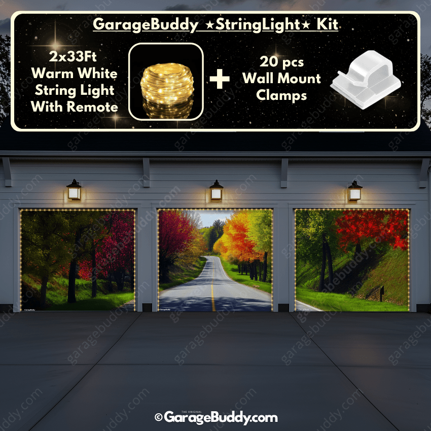 Spring Drive Nature Garage Door Cover with Lights - GarageBuddy