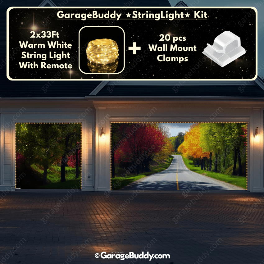 Spring Drive Nature Garage Door Cover with Lights - GarageBuddy