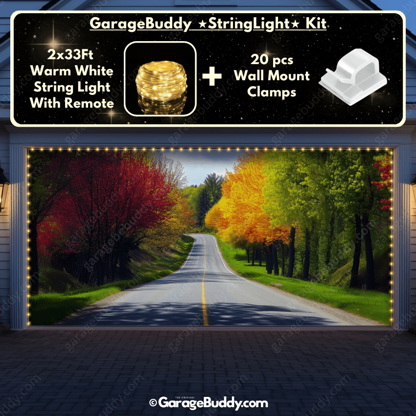 Spring Drive Nature Garage Door Cover with Lights - GarageBuddy