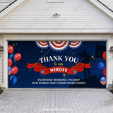 Thank You Heroes Patriotic Garage Door Cover with Lights - GarageBuddy