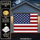 United States Of America Flag Patriotic Garage Door Cover with Ligjts- GarageBuddy