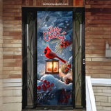 GarageBuddy Cardinal’s Christmas front door cover featuring a bright red cardinal perched on a snowy branch with winter greenery and holly, creating a festive and elegant holiday decoration for your front door.