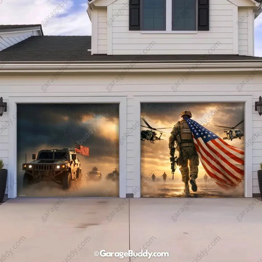 Forged In Freedom | Patriotic Veterans Garage Door Cover - GarageBuddy patriotic