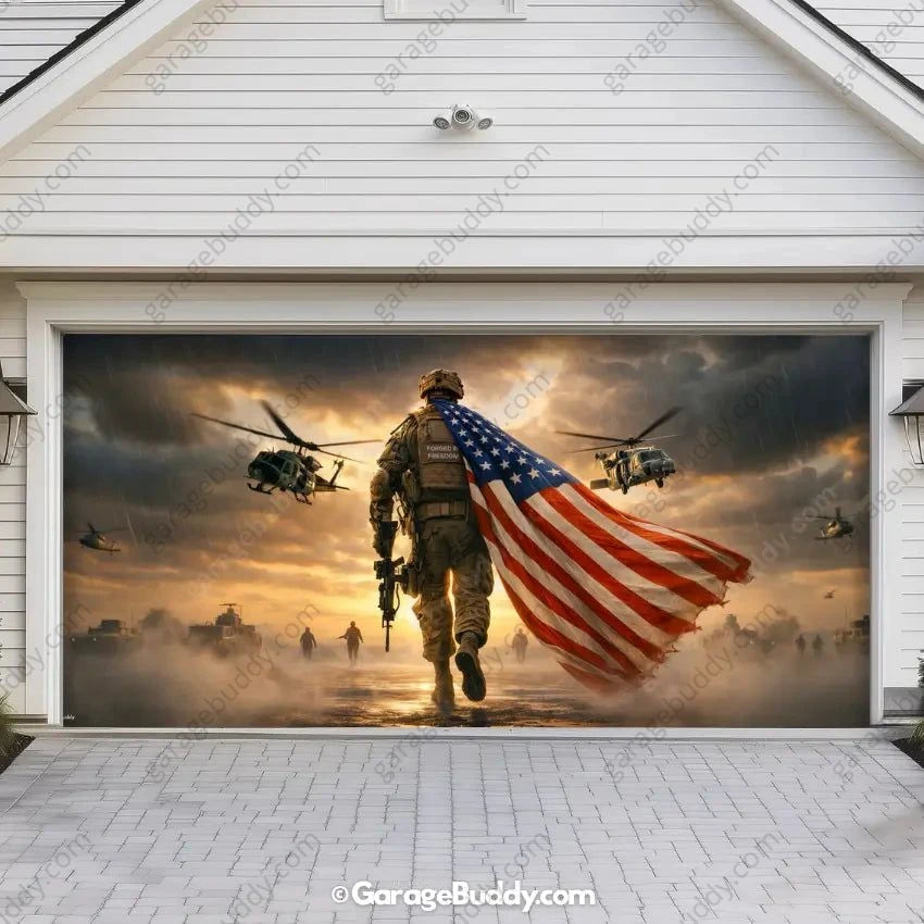 Forged In Freedom | Patriotic Veterans Garage Door Cover - GarageBuddy patriotic