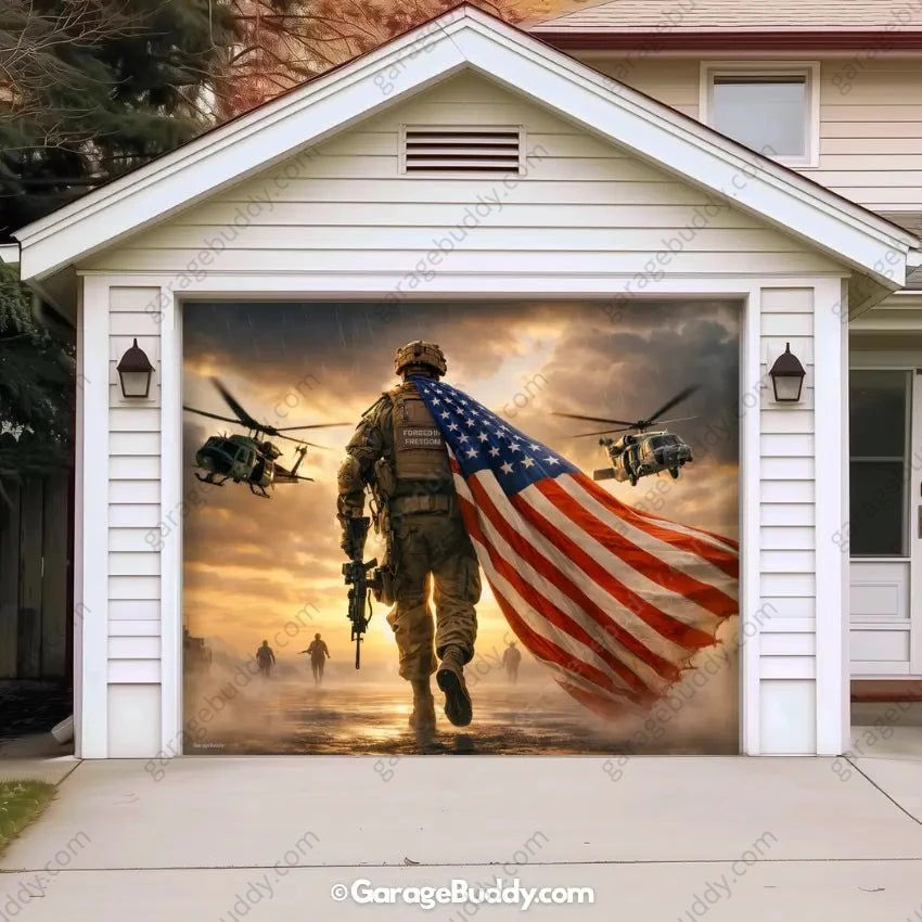 Forged In Freedom | Patriotic Veterans Garage Door Cover - GarageBuddy patriotic
