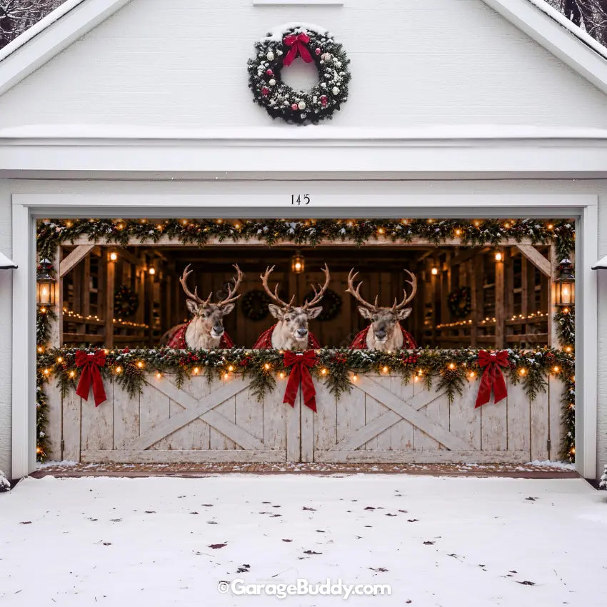 Reindeer Barn | Christmas Garage Door Cover