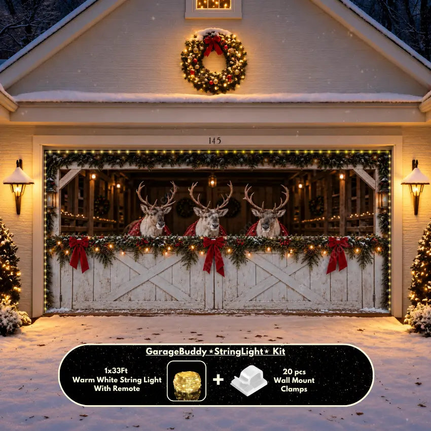 Reindeer Barn | Christmas Garage Door Cover