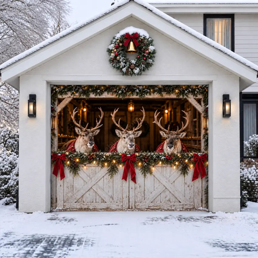 Reindeer Barn | Christmas Garage Door Cover