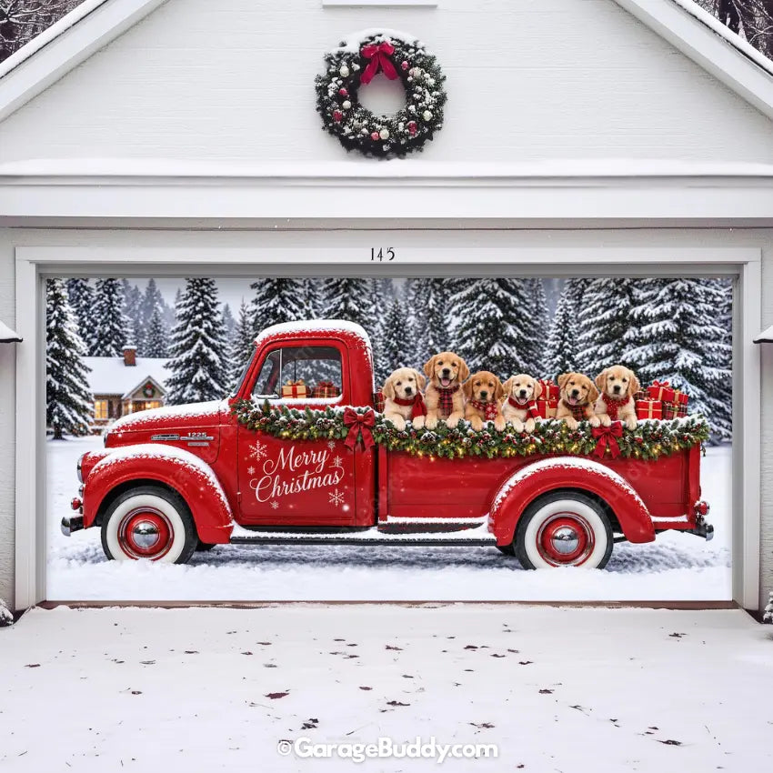 Santa's Retrievers | Christmas Garage Door Cover