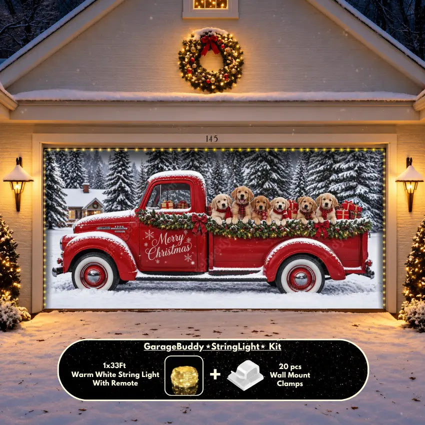 Santa's Retrievers | Christmas Garage Door Cover
