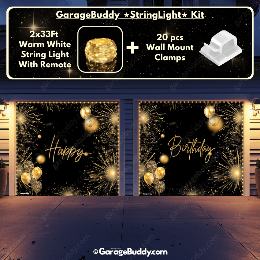 Happy Birthday Gold | GarageBuddy Garage Door Cover