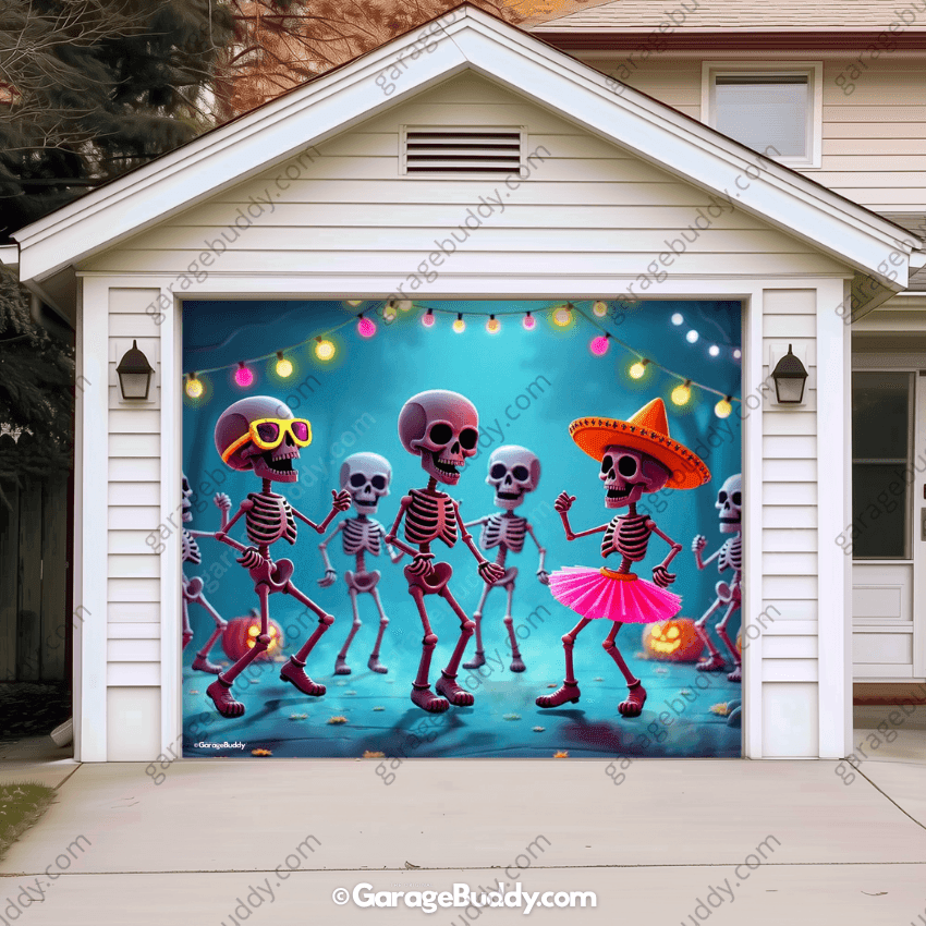 Boogie Bones Skeleton Halloween Garage Door Cover 8x7 & 16x7