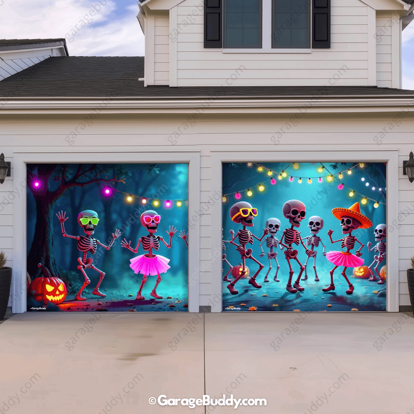 Boogie Bones Halloween Garage door cover for two door
