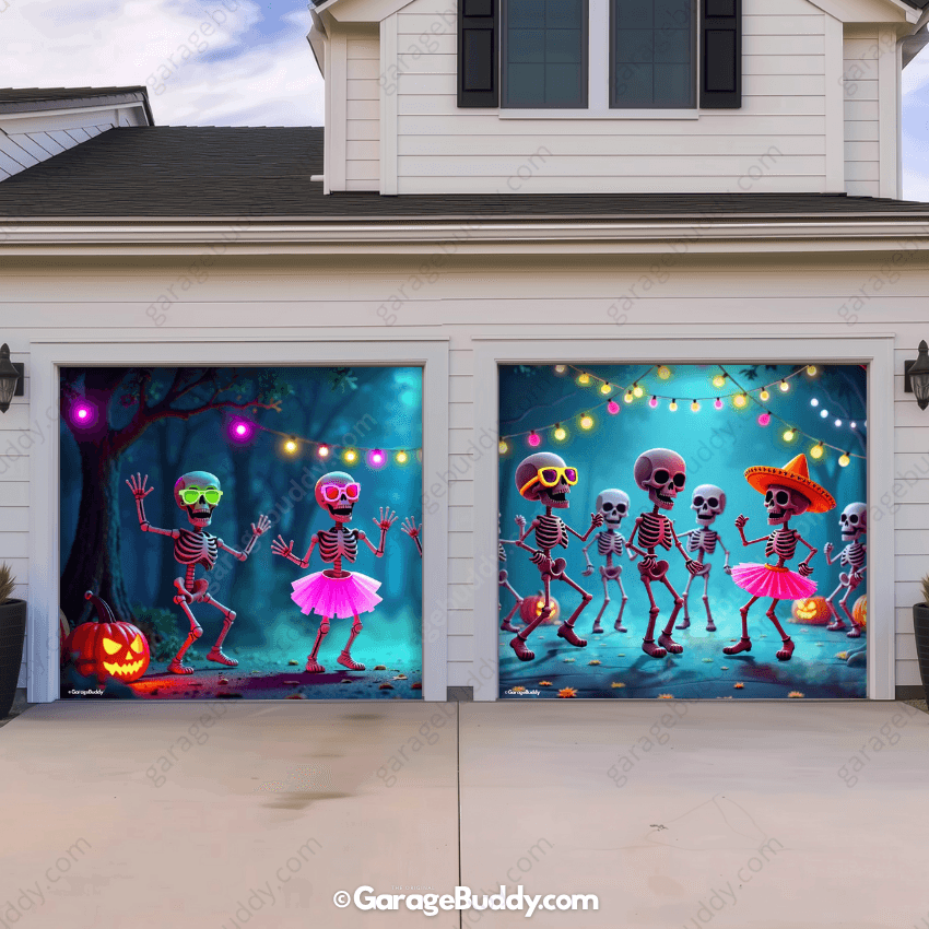 Boogie Bones Halloween Garage door cover for two door
