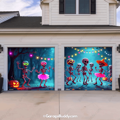 Boogie Bones Halloween Garage door cover for two door