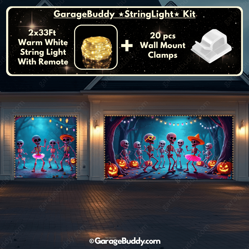 Garage String Warm Light with remote and wall mount clamps