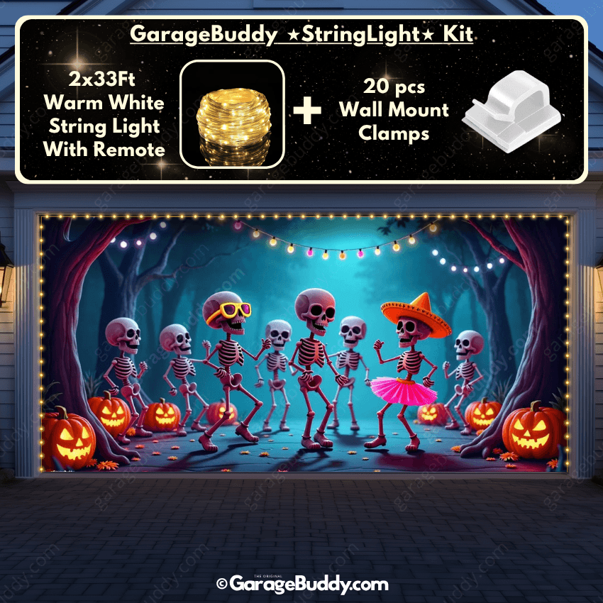 Halloween Garage String Warm Light with remote and wall mount clamps