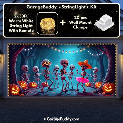 Halloween Garage String Warm Light with remote and wall mount clamps
