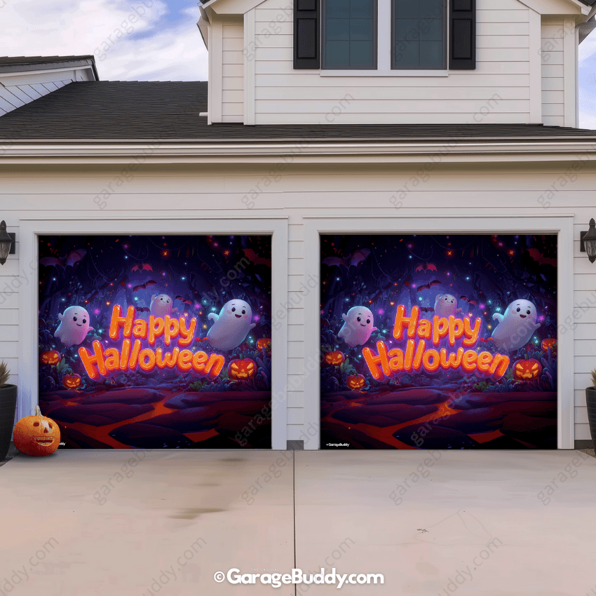 Cute Ghost Party Halloween Garage door cover for two doors