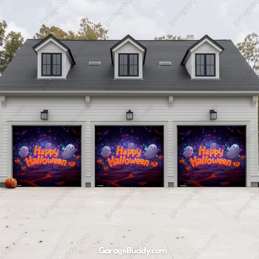 Cute Ghost Party Halloween Garage door cover for three door