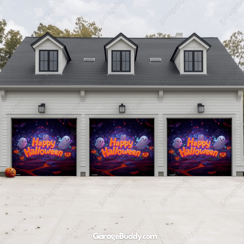Cute Ghost Party Halloween Garage door cover for three door