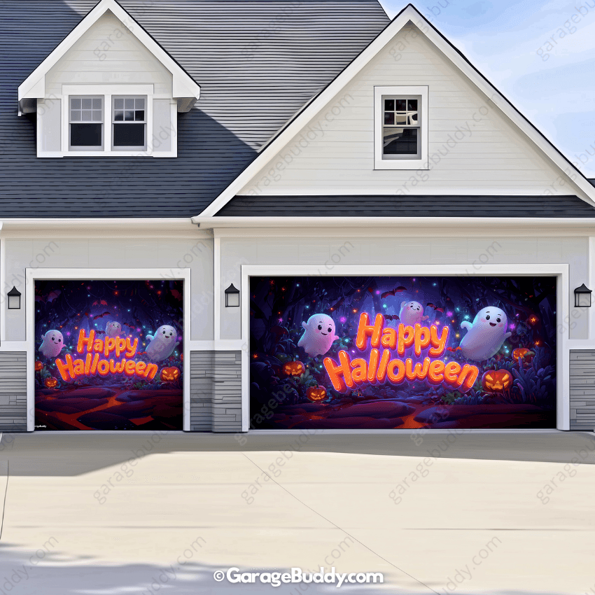 Cute Ghost Party Halloween Garage door cover for two door