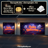 Cute Ghost Party Halloween Garage Door Cover with Garage String Warm Light with remote and wall mount clamps