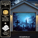 Grave Rising Halloween Garage door cover for single door with String Warm Light with remote and wall mount clamps