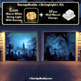 Grave Rising Halloween Garage door cover for two door with String Warm Light with remote and wall mount clamps