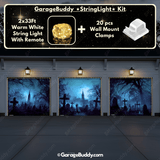 Grave Rising Halloween Garage door cover with String Warm Light with remote and wall mount clamps 