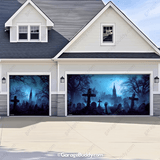 Grave Rising Halloween Garage door cover with String Warm Light with remote and wall mount clamps 