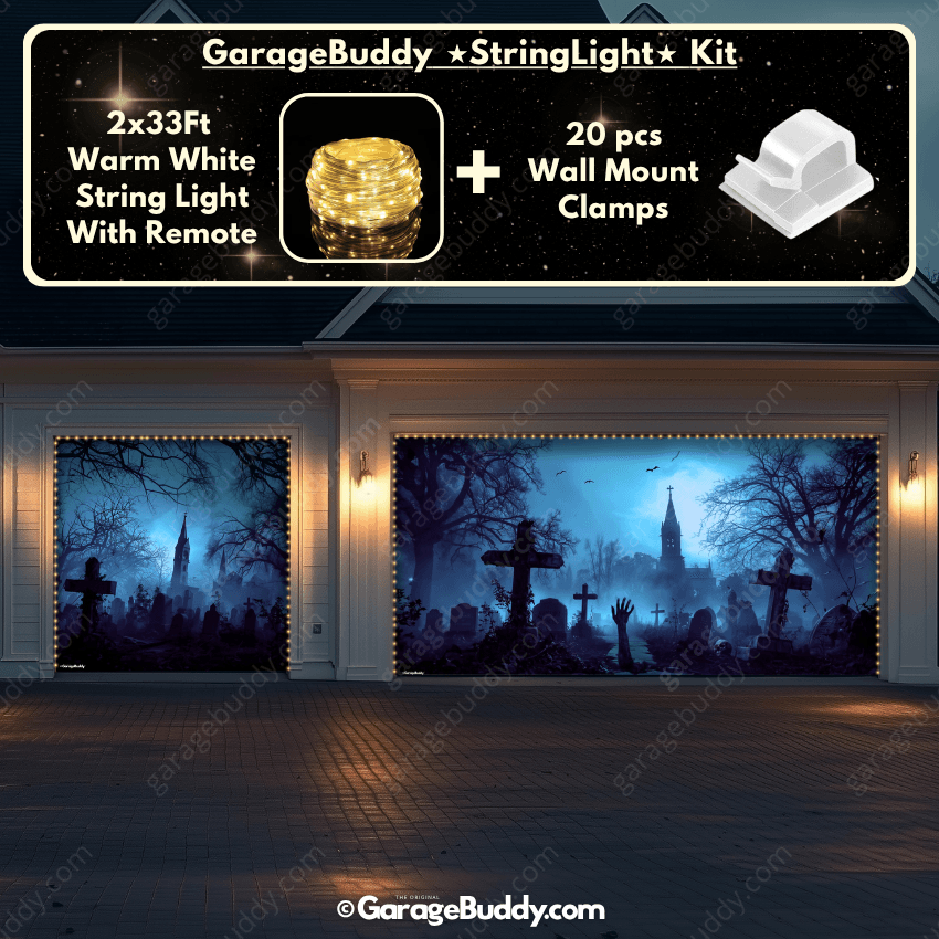 Garage String Warm Light with remote and wall mount clamps