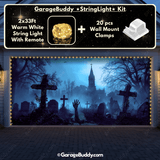 Grave Rising Halloween Garage door cover for double door with String Warm Light with remote and wall mount clamps