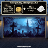 Grave Rising Garage door cover with String Warm Light with remote and wall mount clamps