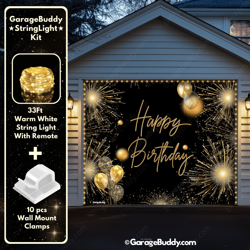 Happy Birthday Gold | GarageBuddy Garage Door Cover