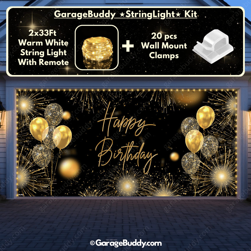 Happy Birthday Gold | GarageBuddy Garage Door Cover