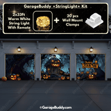 Horror Pumpkin House Garage String Warm Light with remote and wall mount clamps