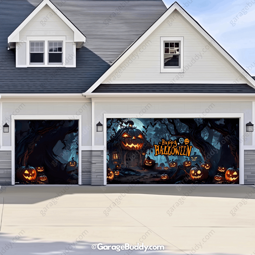Pumpkin House Halloween Garage Door Cover